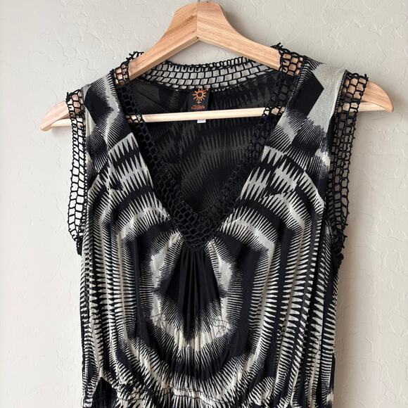 Jean Paul Gaultier Soleil 90s Gown Black Geo Optical Illusion Maxi Dress Size M - Picture 2 of 6